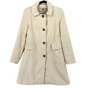 Burberry London Coat Womens 8 Tweed Regina Walker Cream Gold Single-Breasted